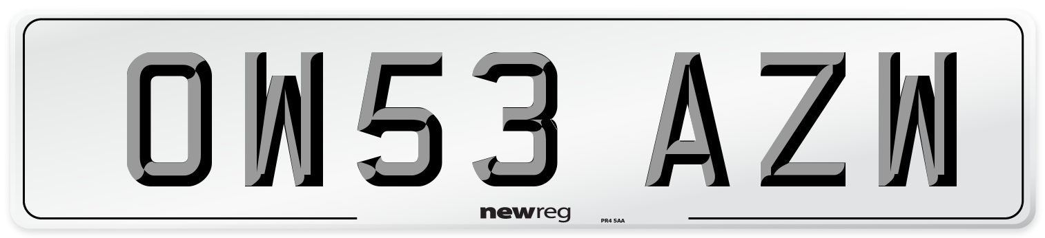 OW53 AZW Number Plate from New Reg